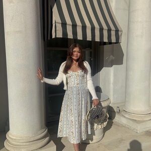 Reformation Floral Stripe Juliette Strapless Midi Dress